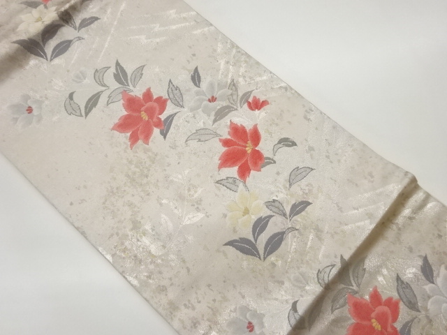 リサイクル　草花模様織出し名古屋帯
